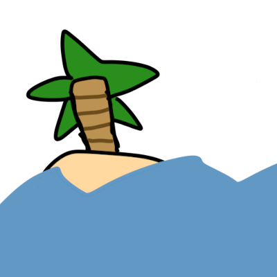a small cartoony island with a palm tree on it
